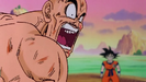 Nappa shocked at Vegeta's reading of Goku's power