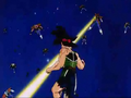 A Frieza Soldier fires an Energy Wave at Bardock in Bardock - The Father of Goku