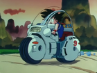 Goku riding Bulma's motorcyle to rescue her