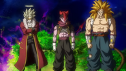 Cumber Supersaiyano 3 junto a Super-Hearts Evolucionado y Shrusa en un corto animado promocional de Super Dragon Ball Heroes: Misión del Big Bang 11.