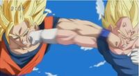 Goku and Majin Vegeta fighting