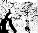 Demon Realm Soldier Δs in the background as Xeno Goku confronts Xeno Majin Buu in the Dragon Ball Heroes manga