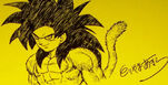 Akira Toriyama's redrawing of Super Saiyan 4 Goku based on the design of Katsuyoshi Nakatsuru
