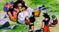 Mr. Satan shields Good Buu from Vegeta