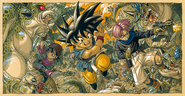 Goku, Pan y Trunks, dibujados por Toriyama (Jump semanal No.3-4, 1996)