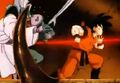 Goku hits Nicky with the Power Pole