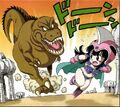 Chi-Chi fleeing from a T-Rex in Dragon Ball SD