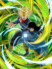 Dokkan Battle Mortal Pride Super Saiyan Trunks (Future) & Mai (Future) card (SSJ Future Trunks & Future Mai Evil Containment Wave UR)