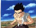 Gohan fights his brother Goten, who is possessed by Baby