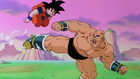 Nappa attacks Goku with a barrage of punches and kicks