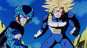 Trunks and Cell Jr. stop fighting from Gohan's power