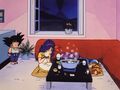 Goku gets lucky by not being able to eat because the dinner made everyone sick