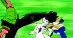 Frieza dodges Piccolo and Gohan's attacks