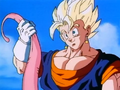 Super Vegito holding Super Buu's tentacle