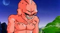 Kid Buu grins sadistically as he pummels Majin Buu