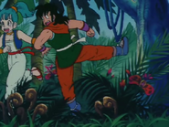 Bulma flees, pulling along Yamcha