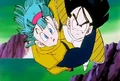 Gohan flying Bulma back to the ship