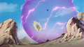 Goku stops his attack when the barrier extends