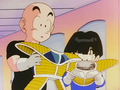 Krillin and Gohan holding Battle Armors