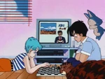 Bulmaplayingchess.png (564 KB) KBC News on in the background while Bulma and Yamcha are playing chess