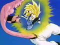 Gotenks trying to kick Super Buu, but missing