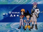 Goku, Pan, Trunks and Giru posing in the Dragon Ball GT opening's final shot