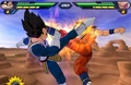 Goku and Vegeta kicking each other
