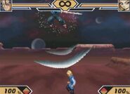 Future Trunks uses his Crescent Sword attack in Supersonic Warriors 2