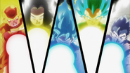 Freeza Dorado, Androide 17, Goku Supersaiyano Azul, Vegeta Supersaiyano Azul y Gohan Definitivo