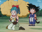 Bulma angry that she is unable to ride the Nimbus