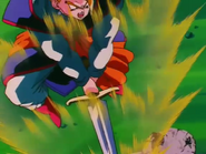 Gohan saca por fin la espada Z de la roca en la que estaba clavada.