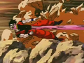 Super Buu attacks Gohan using the Mystic Attack