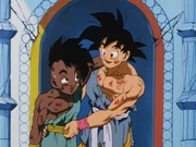 Uub and Goku come out of the training room