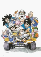 Ilustración de Woolong junto a los Guerreros Z.