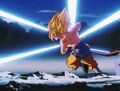 Goku charges the Super Kamehameha