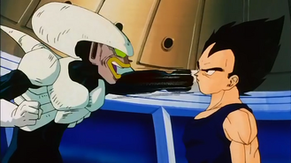 Pui-Pui intentando golpear a Vegeta