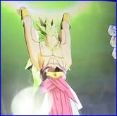Super Saiyan 3 Broly charges an energy sphere
