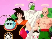 Il Re Kaioh assieme ai suoi nuovi allievi Yamcha, Jiaozi, Tenshinhan e Piccolo.
