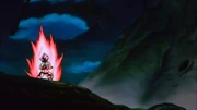 Goku usa il Kaioken davanti al Sacro Albero dello Spirito.