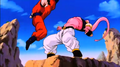 Super Buu dodges Gohan's kick