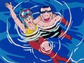 Maron swimming with Krillin