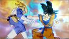 Goku punching Super Saiyan Vegeta in the gut