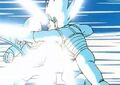 Krillin charges a point-blank Energy Wave