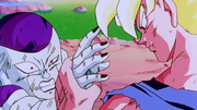 Super Saiyan Goku crushes Frieza's hand