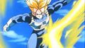 Future Trunks deflects Future Cell's ki blast