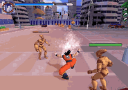 Goku engages Prototype Androids in battle