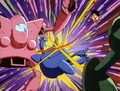 Pilaf's machine is hit by Goku's Power Pole