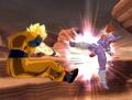 Super Janemba kicking Goku away