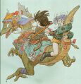 Goku on a dinosaur (art for chapter 3)