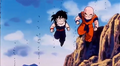 Krillin and Gohan watch on after Dr. Gero escapes